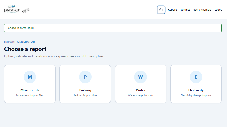 Application dashboard screenshot